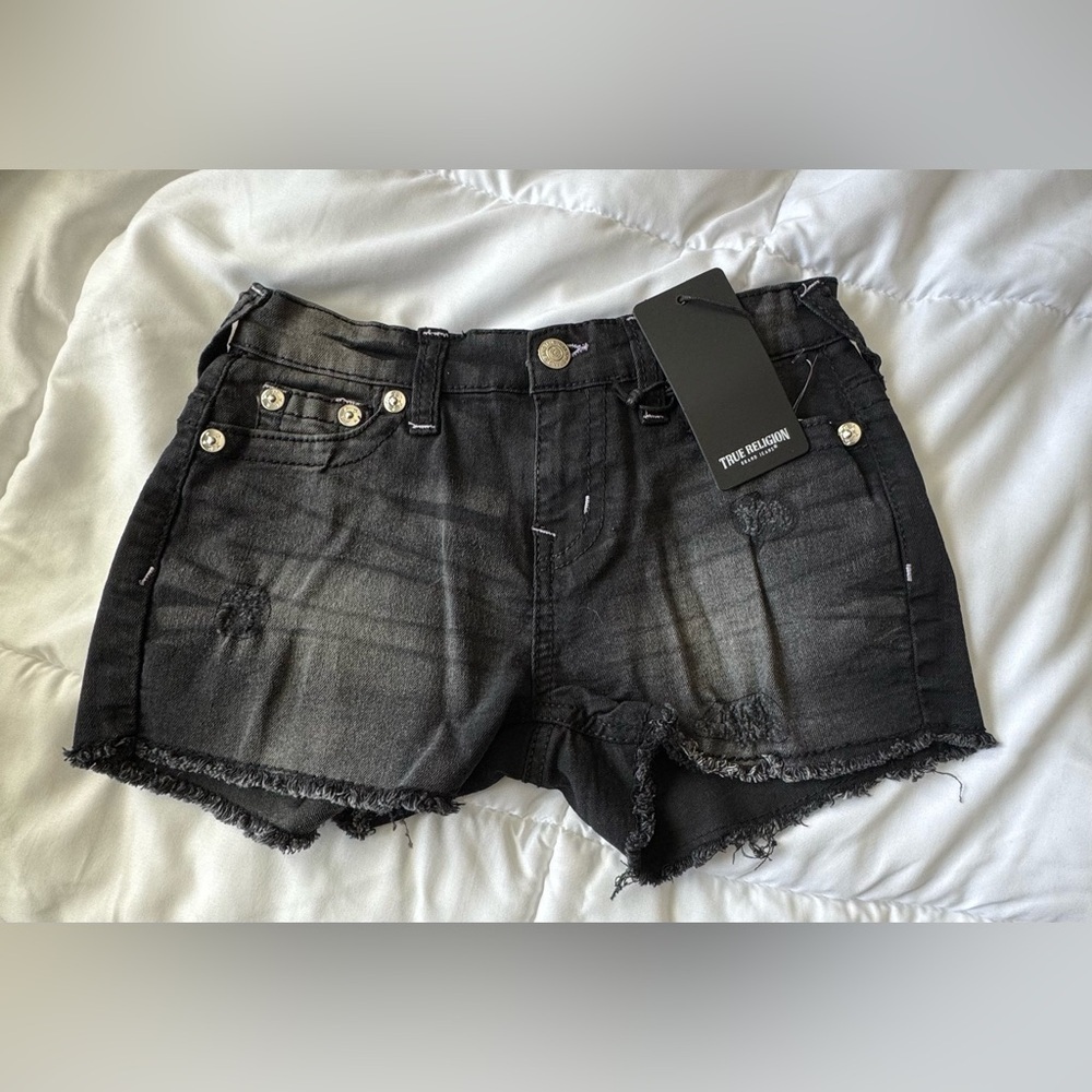 True Religion Girls Black Denim high rise Shorts